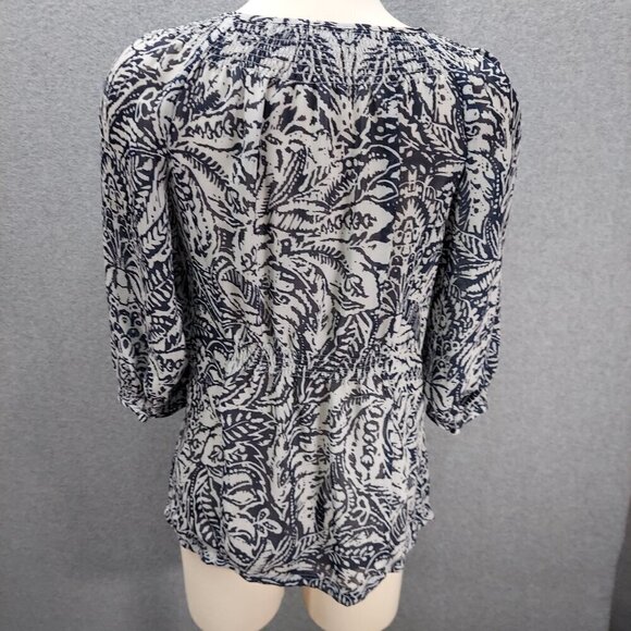 Banana Republic Womens Black Floral Semisheer Puff Short Sleeve Blouse SZ Small - Picture 4 of 12